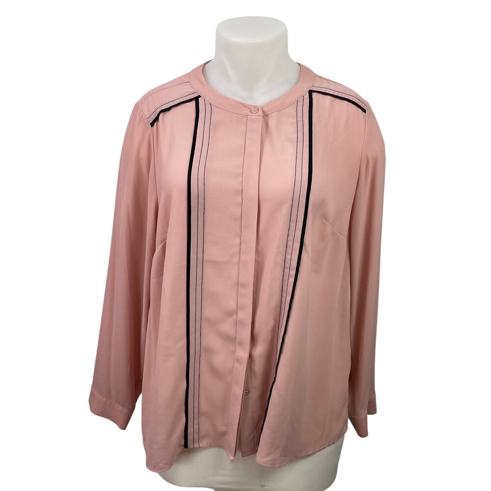 Eloquii Pink Long Sleeve Pintucked Round Neck Button Down Shirt Top Size 16
